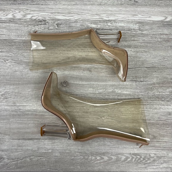 Trendy New Womens Pointed Toes High Heels Transparent Zip Ankle Boots Clubwear - Picture 4 of 8